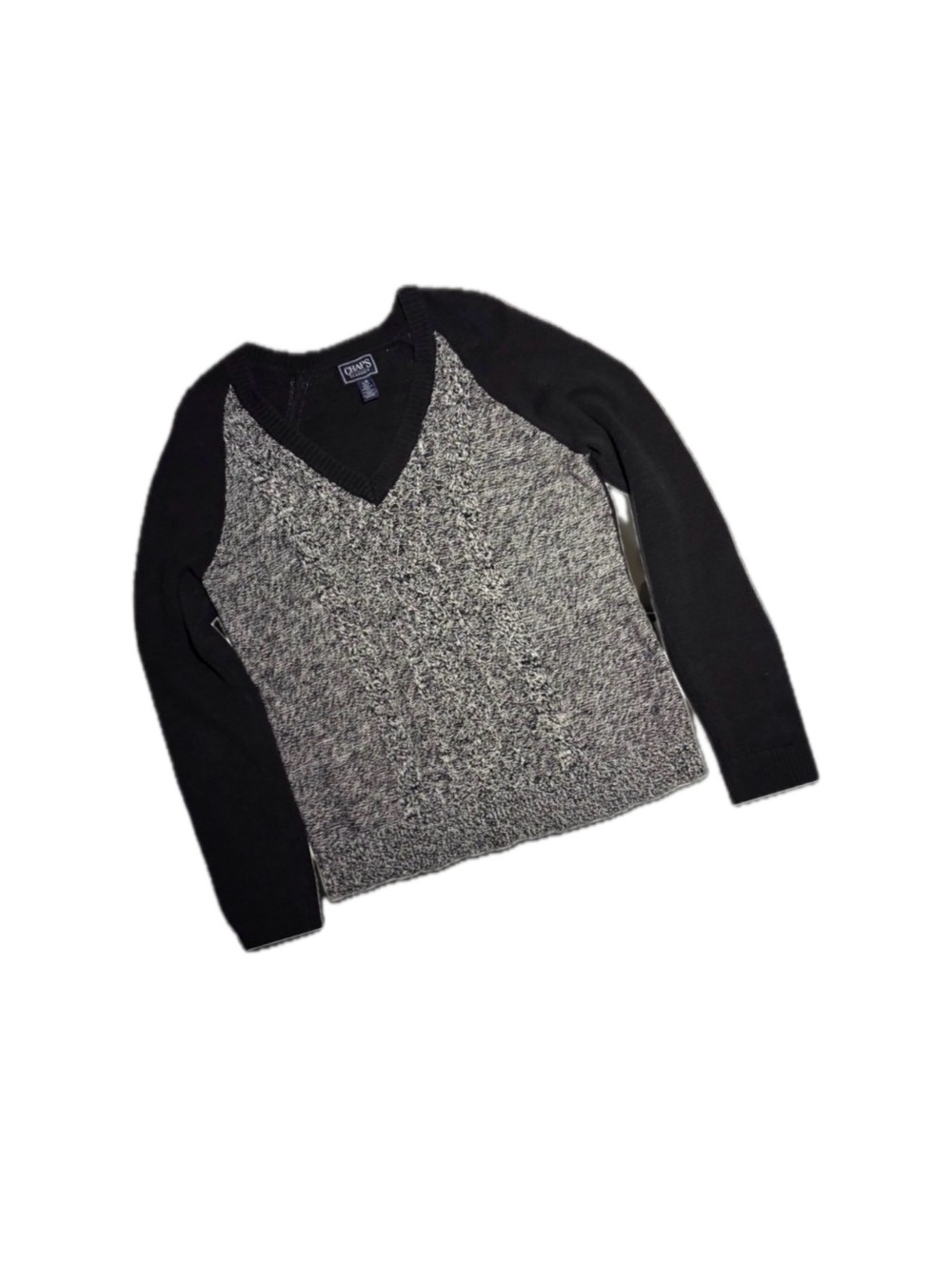 Chaps Women's Large Black and Grey Textured V-Neck Knit Sweater L